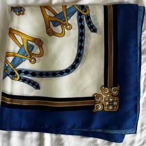J. McLaughlin Blue and Gold Scarf/Wrap with Equestrian Design